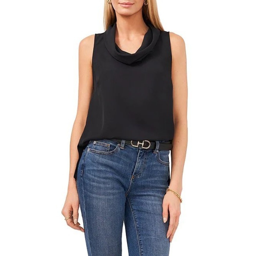 Vince Camuto Black Cowl Neck Sleeveless Blouse Top Size S luxe crepe